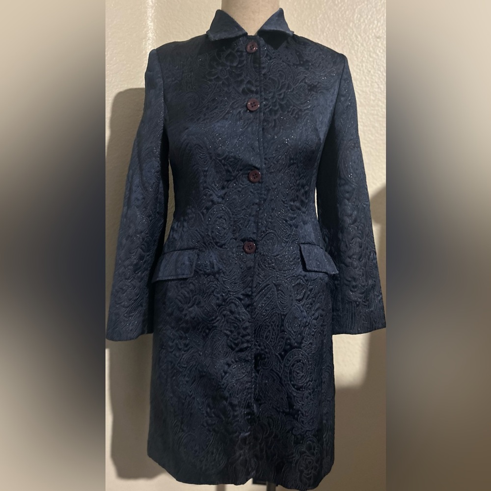 Jones New York Dark Navy Textured Trench Coat